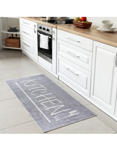 Tapis de Cuisine “KITCHEN” Gris/Blanc