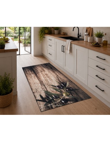 Tapis cuisine antidérapant style méditerranéen dans une cuisine chaleureuse