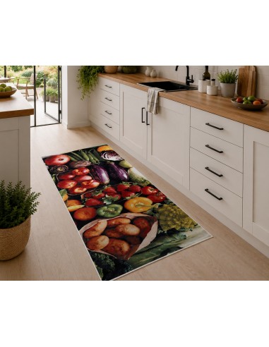 Tapis de cuisine antidérapant motif fruits et légumes colorés