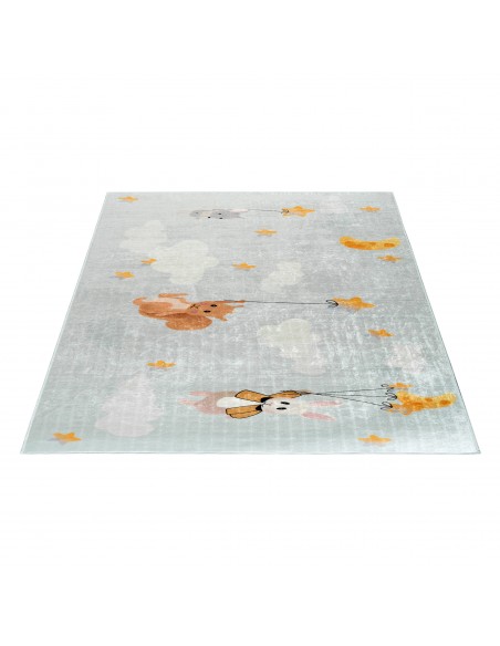 Tapis enfant animaux et étoiles bleu pastel 160x230 cm