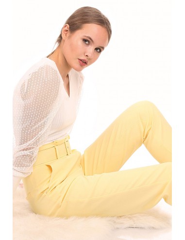 Pantalon Ceinturée Taille Haute - Jaune