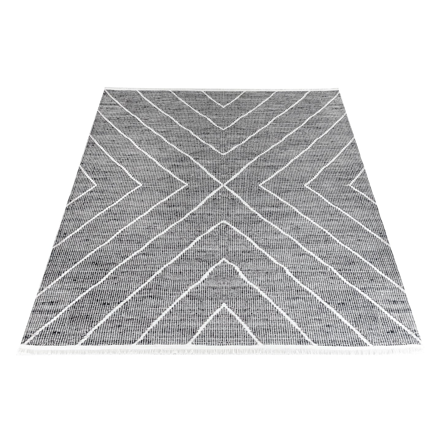 Tapis moderne gris à motifs géométriques EFE 1020 – Franges blanches