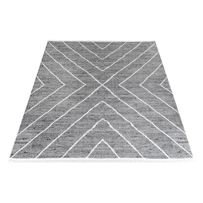 Tapis moderne gris à motifs géométriques EFE 1020 – Franges blanches