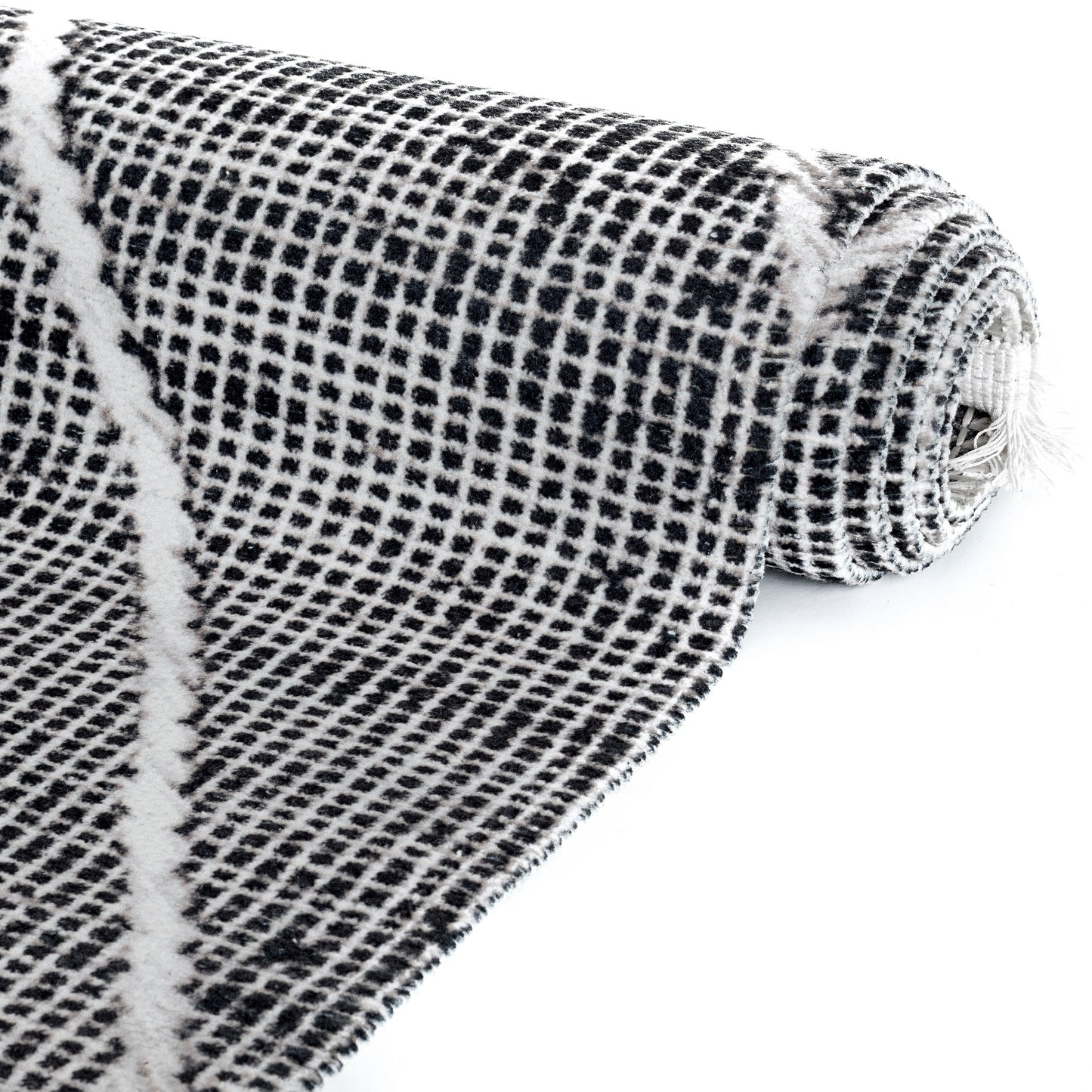 Tapis moderne gris à motifs géométriques EFE 1020 – Franges blanches
