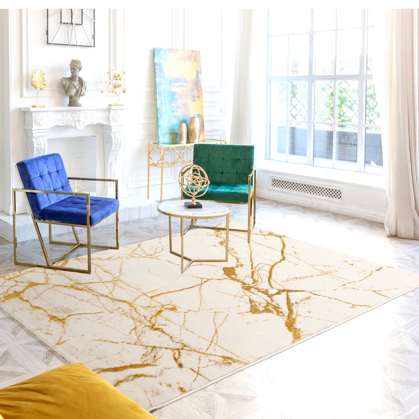 Tapis LARA 805 Beige/Doré – Effet marbre