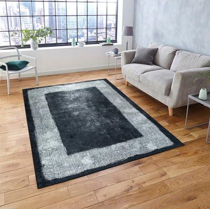 Tapis moderne 9030 Noir/Gris à bordure contrastée