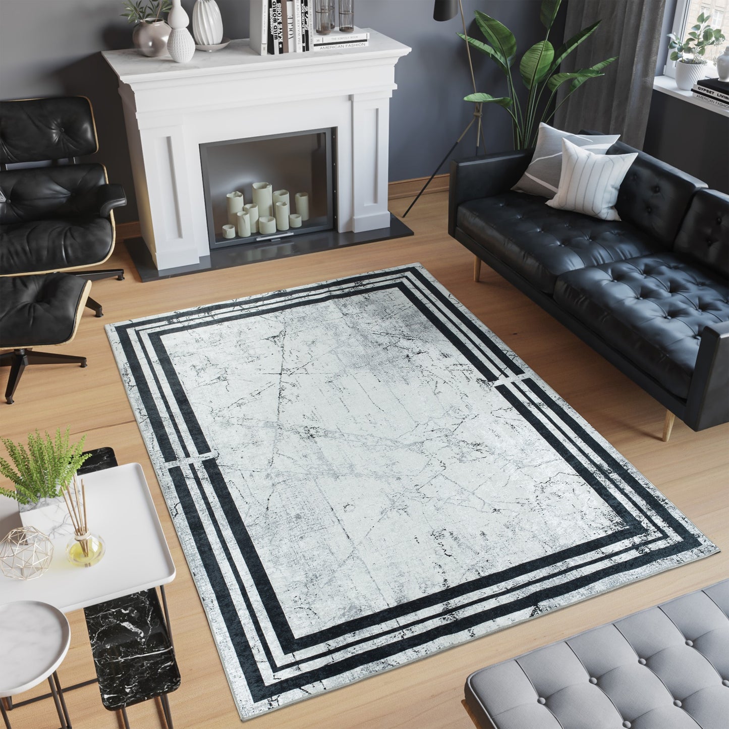 Tapis moderne 9035 Gris/Noir à bordure graphique