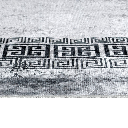 Tapis de salon 9045 Gris/Noir – Bordure grecque géométrique