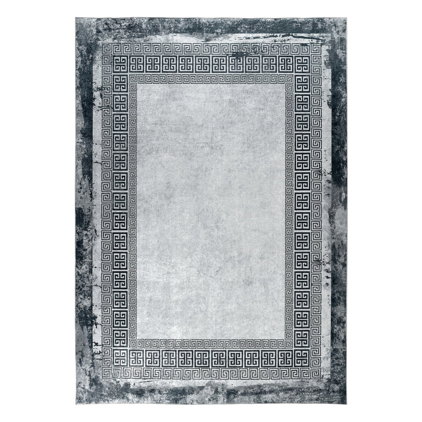 Tapis de salon 9045 Gris/Noir – Bordure grecque géométrique