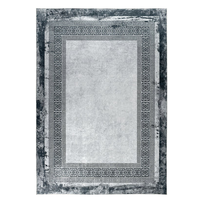 Tapis de salon 9045 Gris/Noir – Bordure grecque géométrique