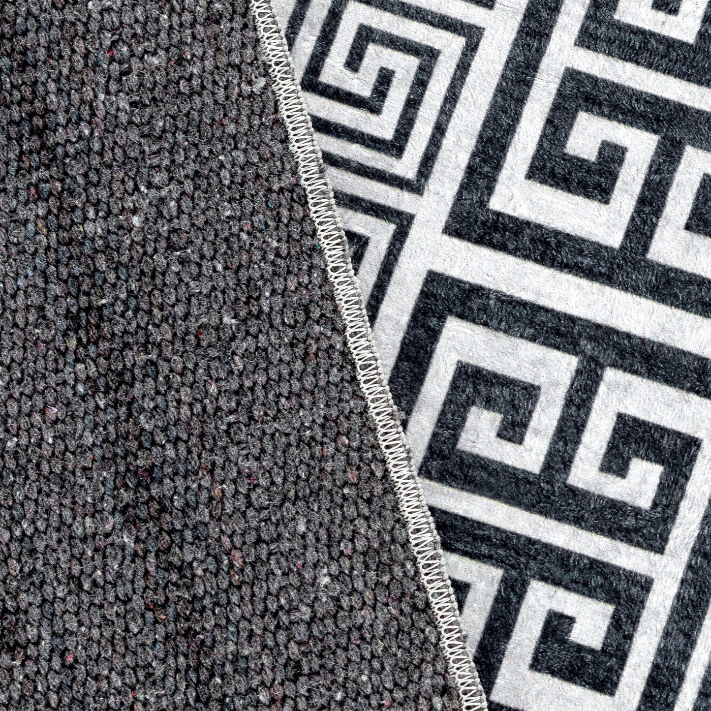 Tapis de salon 9045 Gris/Noir – Bordure grecque géométrique