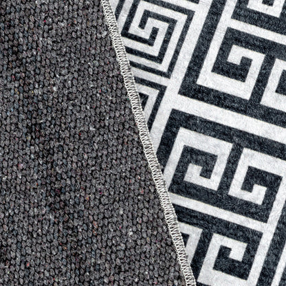 Tapis de salon 9045 Gris/Noir – Bordure grecque géométrique