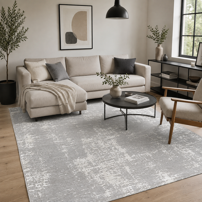 Tapis moderne gris clair et écru texturé – ELIZA 7110