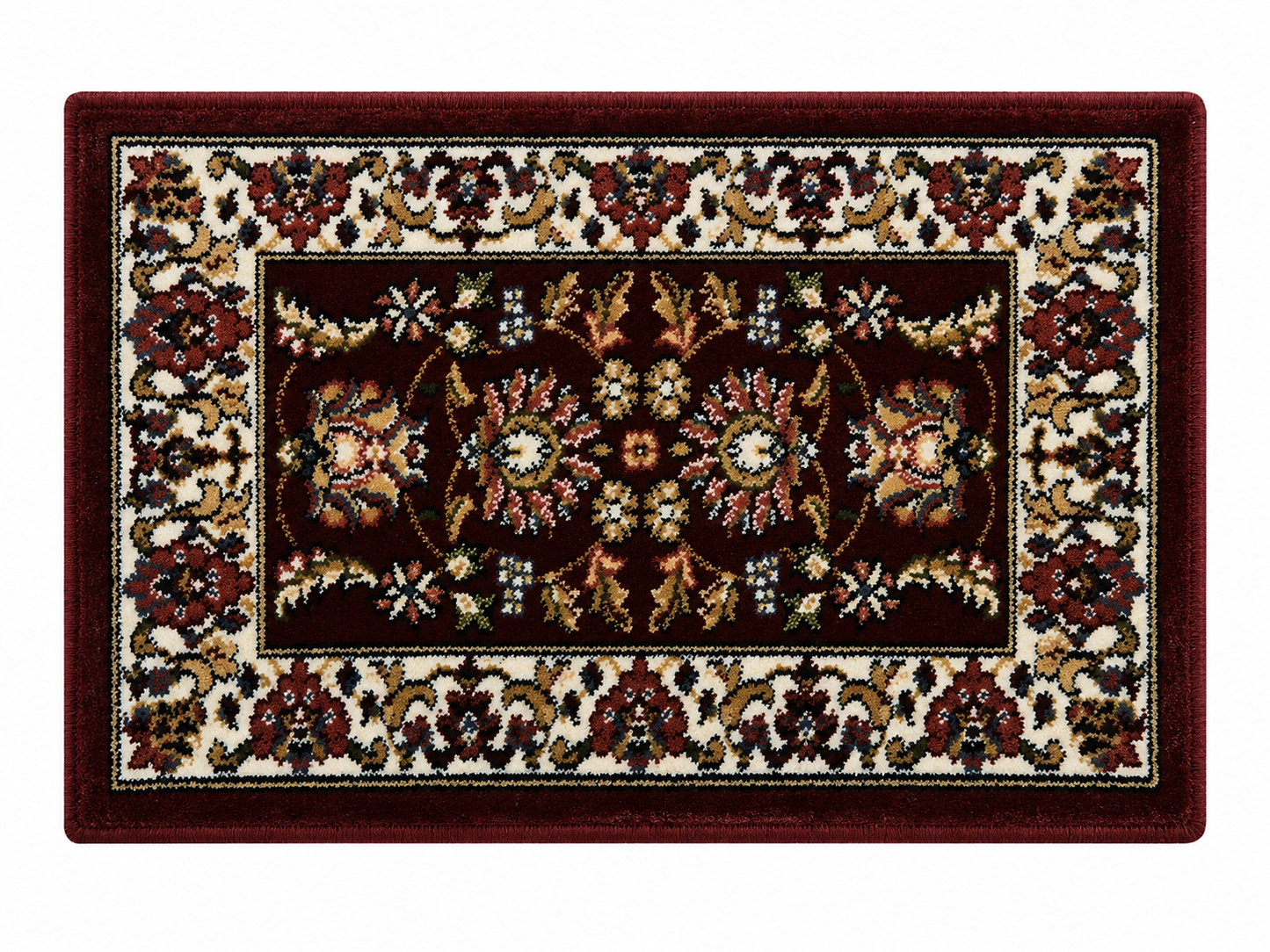 Petit tapis oriental bordeaux à motifs floraux – 40 × 60 cm
