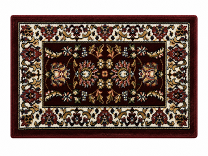 Petit tapis oriental bordeaux à motifs floraux – 40 × 60 cm