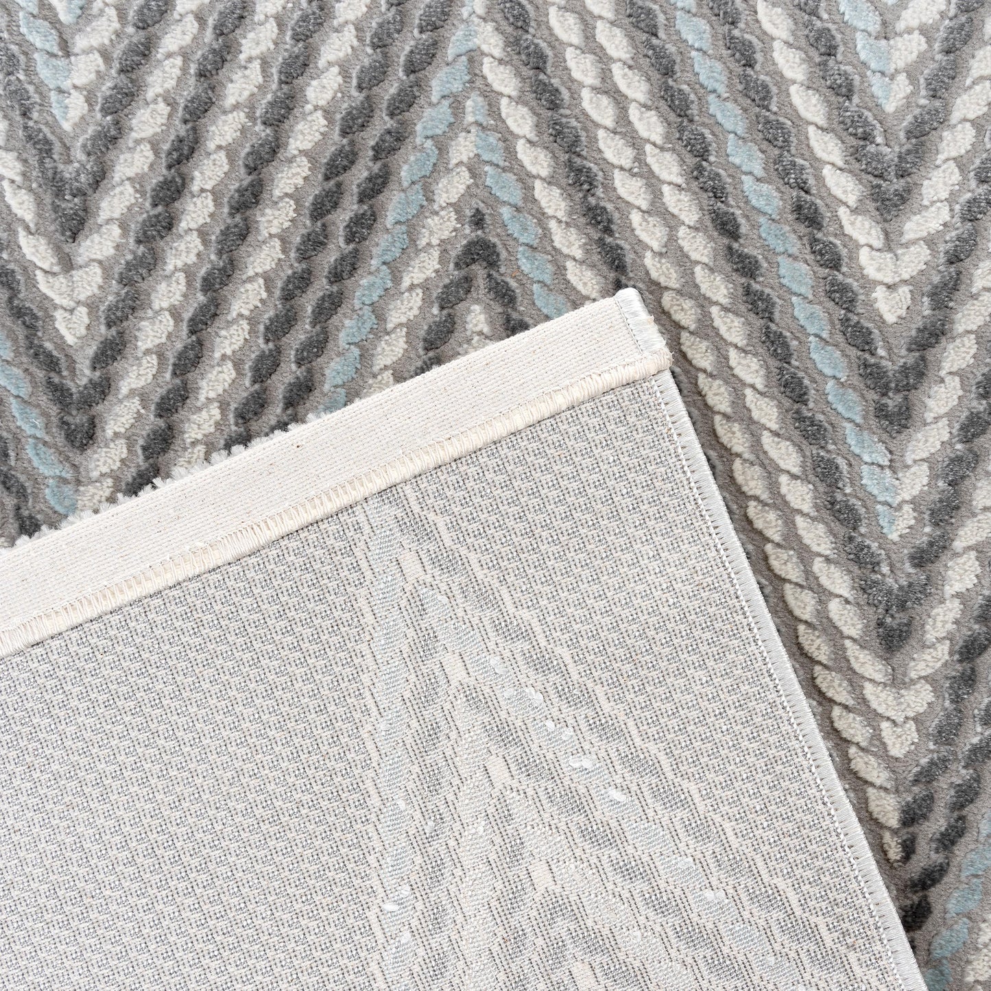 Tapis LUXURY 6500 Gris/Bleu – Motif chevrons géométriques