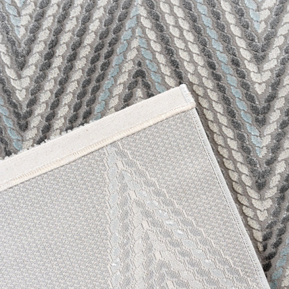 Tapis LUXURY 6500 Gris/Bleu – Motif chevrons géométriques