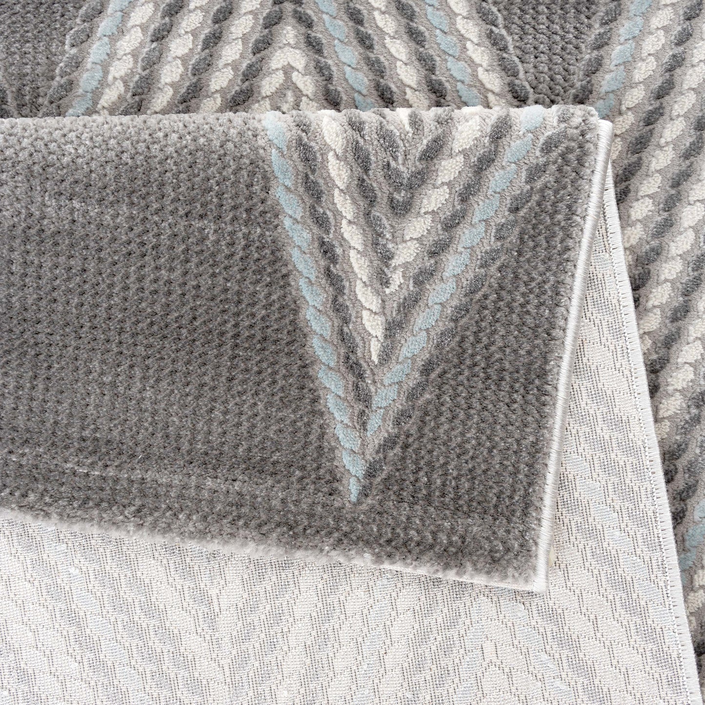 Tapis LUXURY 6500 Gris/Bleu – Motif chevrons géométriques