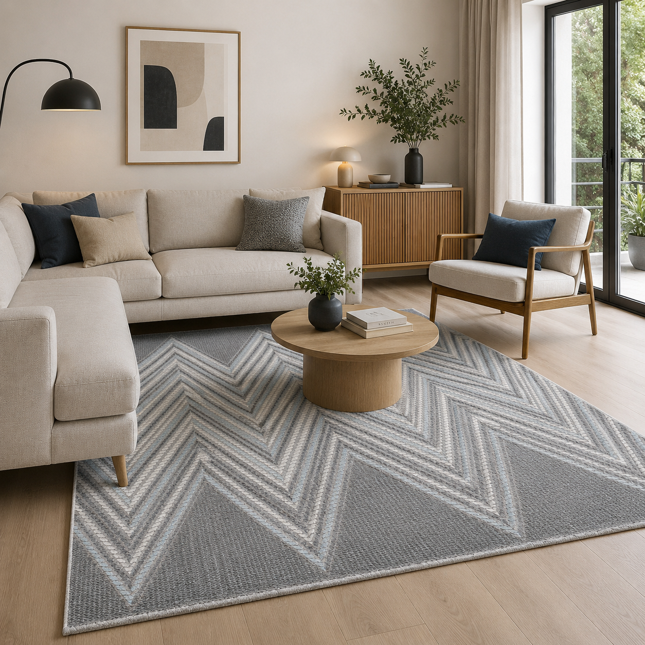 Tapis LUXURY 6500 Gris/Bleu – Motif chevrons géométriques
