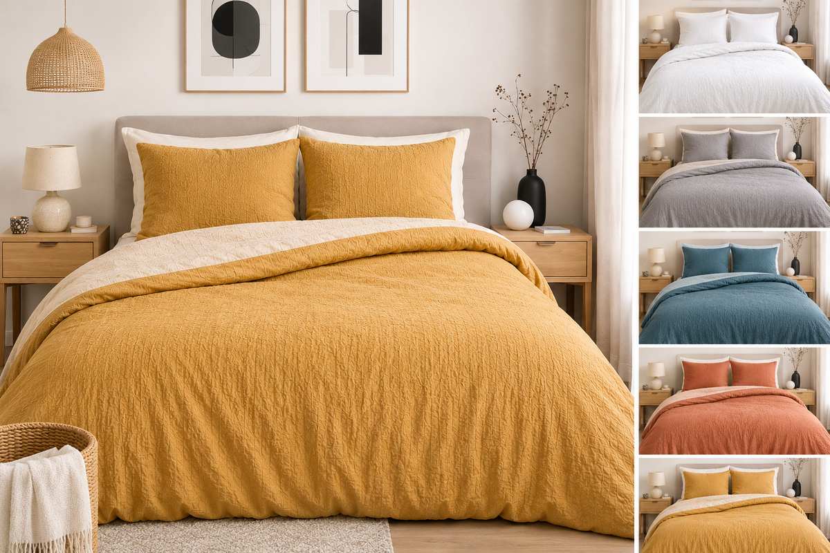 Parure de Lit Microfibre Gaufrée & Lavée Bicolore - Gris