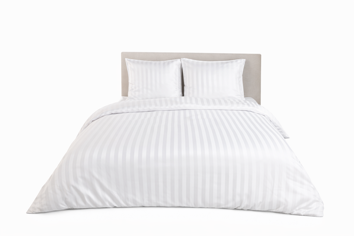 Parure de Lit Satin en Microfibre - Rayures Tissées - Blanc