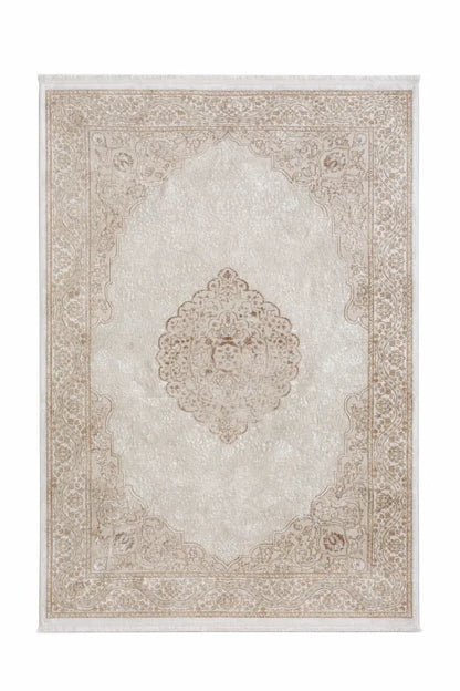 Tapis oriental vintage Gold Crème VENUS 06908 – Motif médaillon à franges