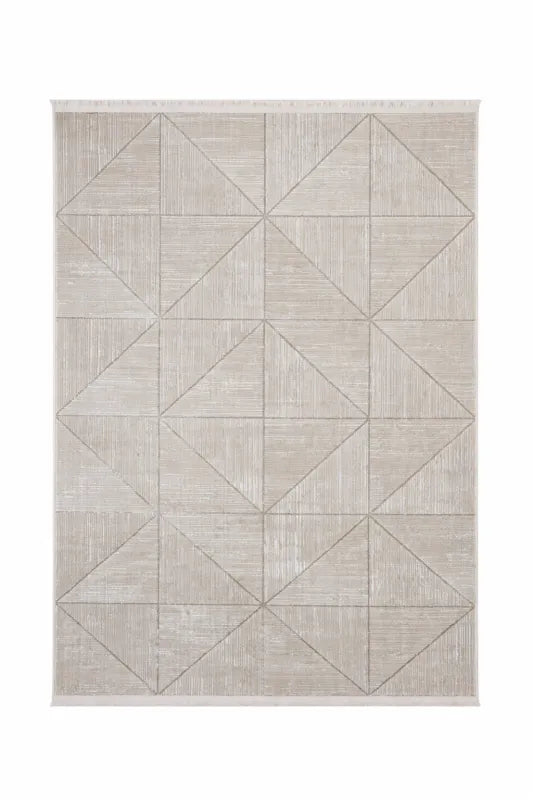 Tapis moderne crème à motifs géométriques VENUS 8083 – Franges courtes