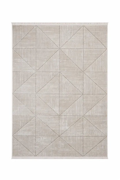 Tapis moderne crème à motifs géométriques VENUS 8083 – Franges courtes