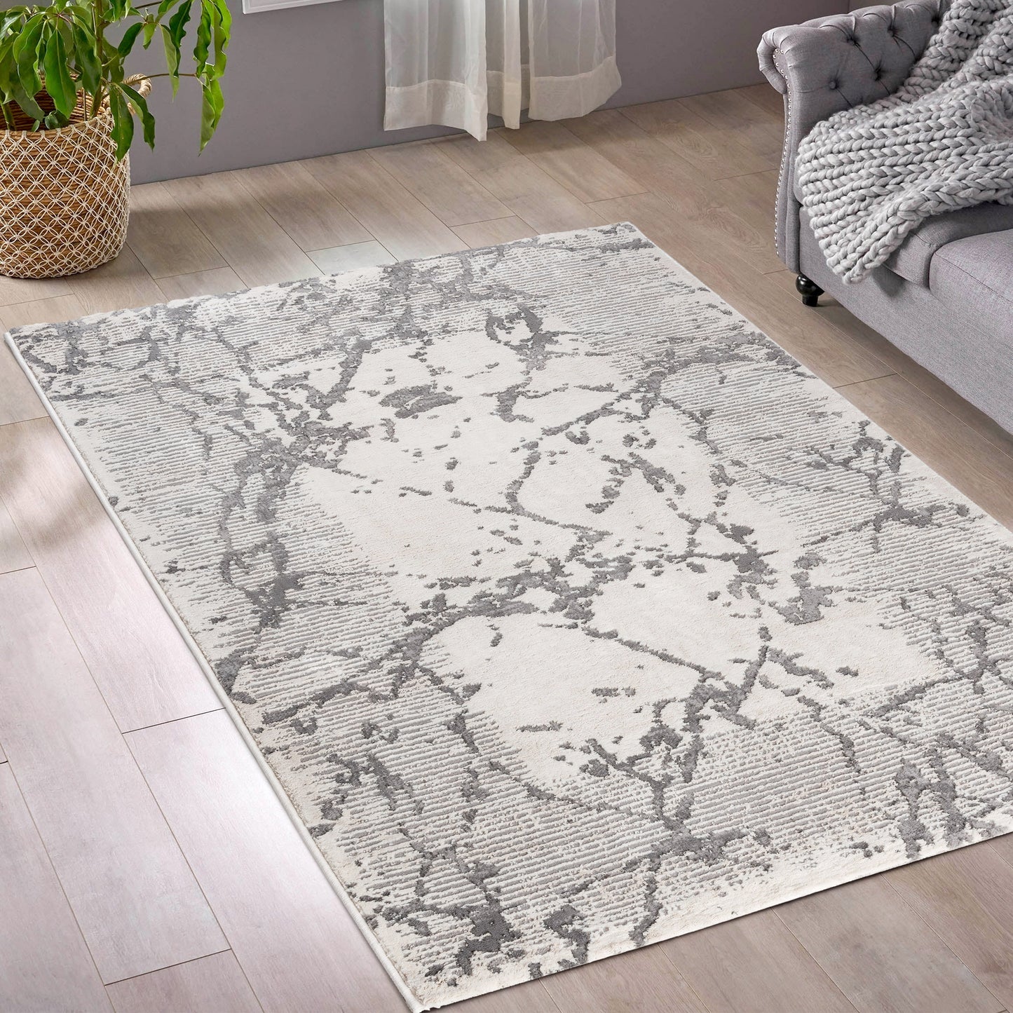 Tapis moderne LEXA 1000 Écru/Gris effet marbré