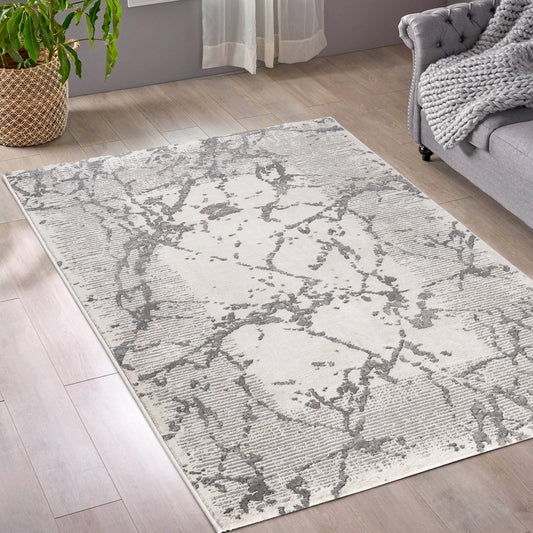 Tapis moderne LEXA 1000 Écru/Gris effet marbré