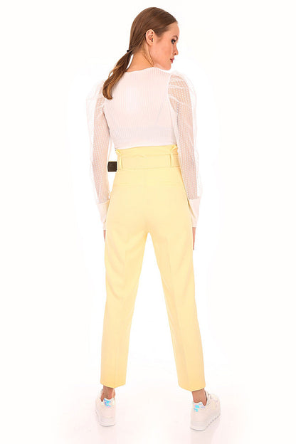 Pantalon Ceinturée Taille Haute - Jaune