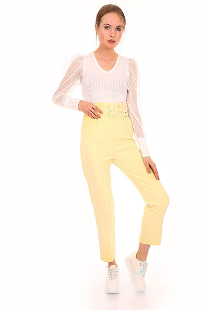 Pantalon Ceinturée Taille Haute - Jaune