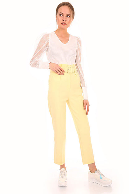 Pantalon Ceinturée Taille Haute - Jaune