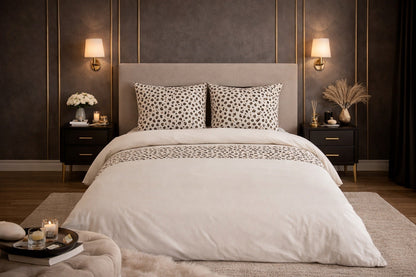 Parure de Lit en Coton Réversible - Imprimé Léopard Beige