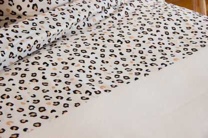 Parure de Lit en Coton Réversible - Imprimé Léopard Beige