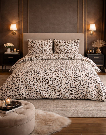 Parure de Lit en Coton Réversible - Imprimé Léopard Beige