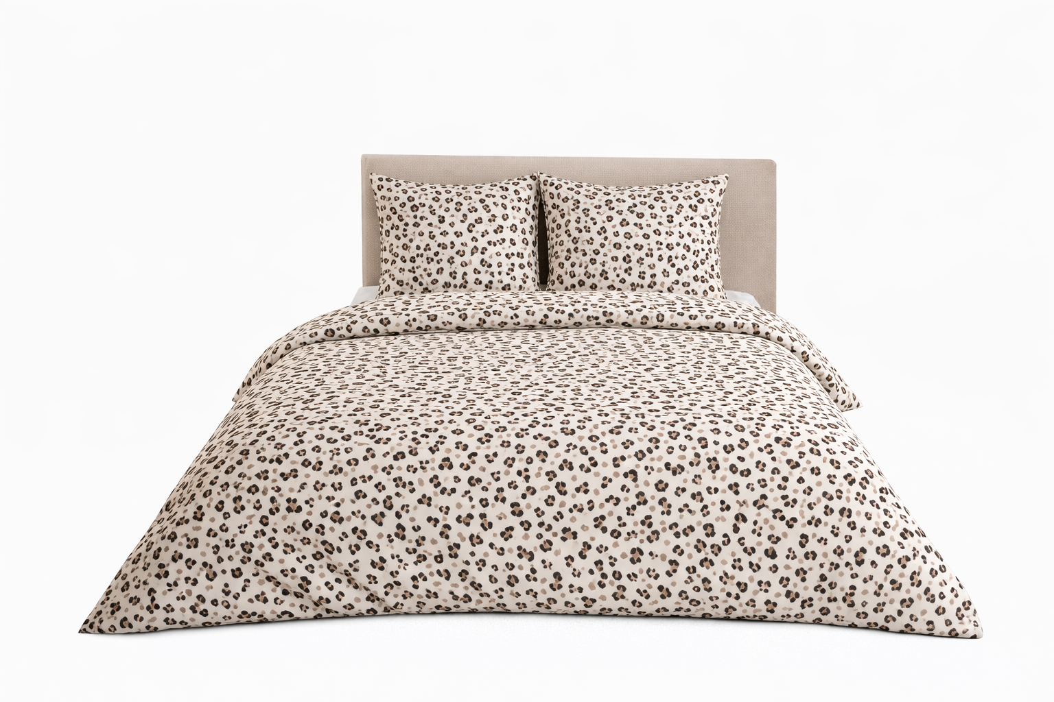 Parure de Lit en Coton Réversible - Imprimé Léopard Beige