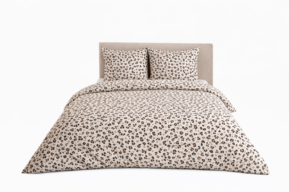 Parure de Lit en Coton Réversible - Imprimé Léopard Beige