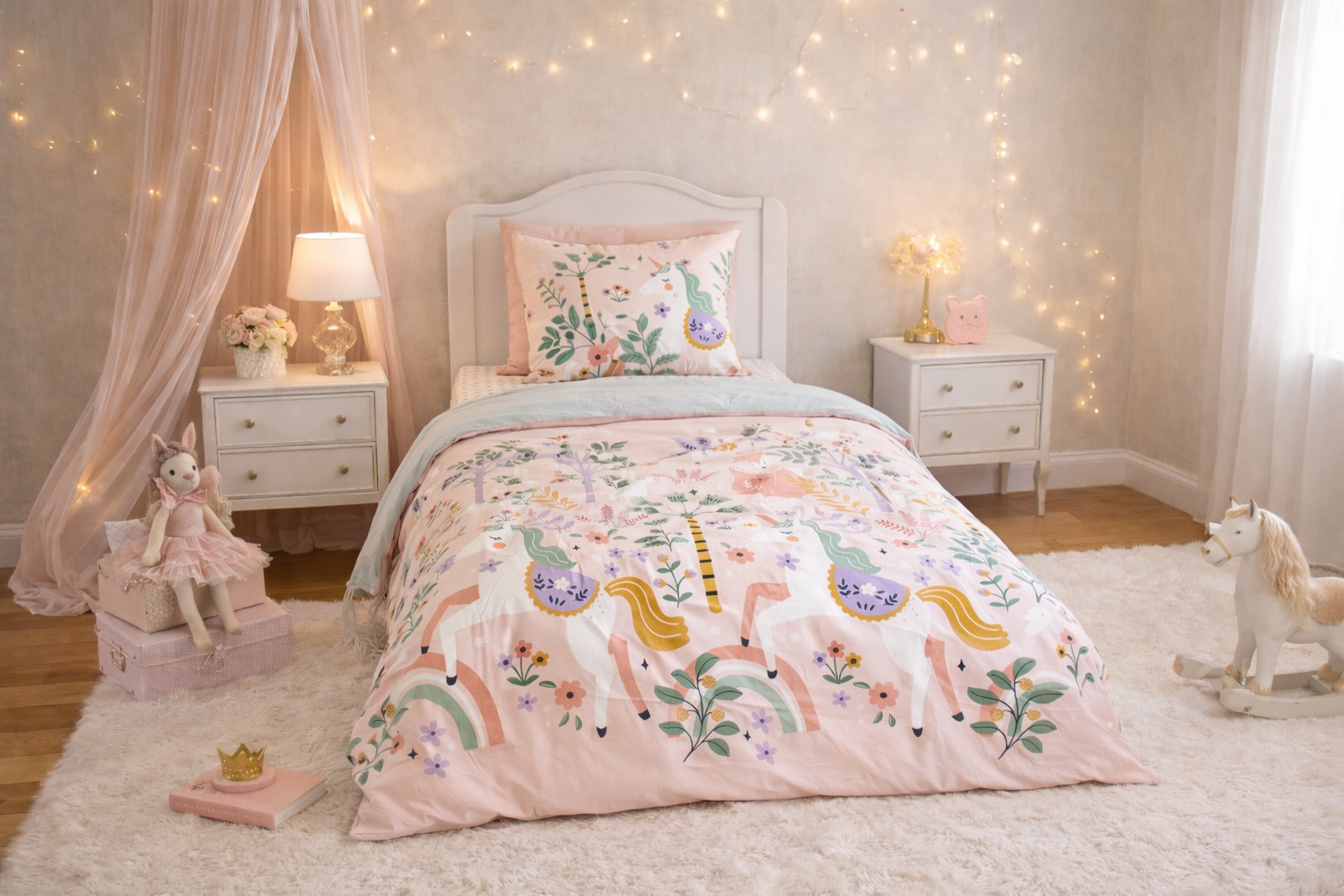 Parure de Lit Enfant Réversible motif Licorne 140x200cm