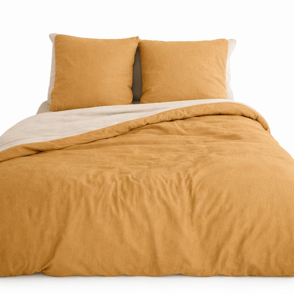 Parure de Lit Microfibre Gaufrée & Lavée Bicolore