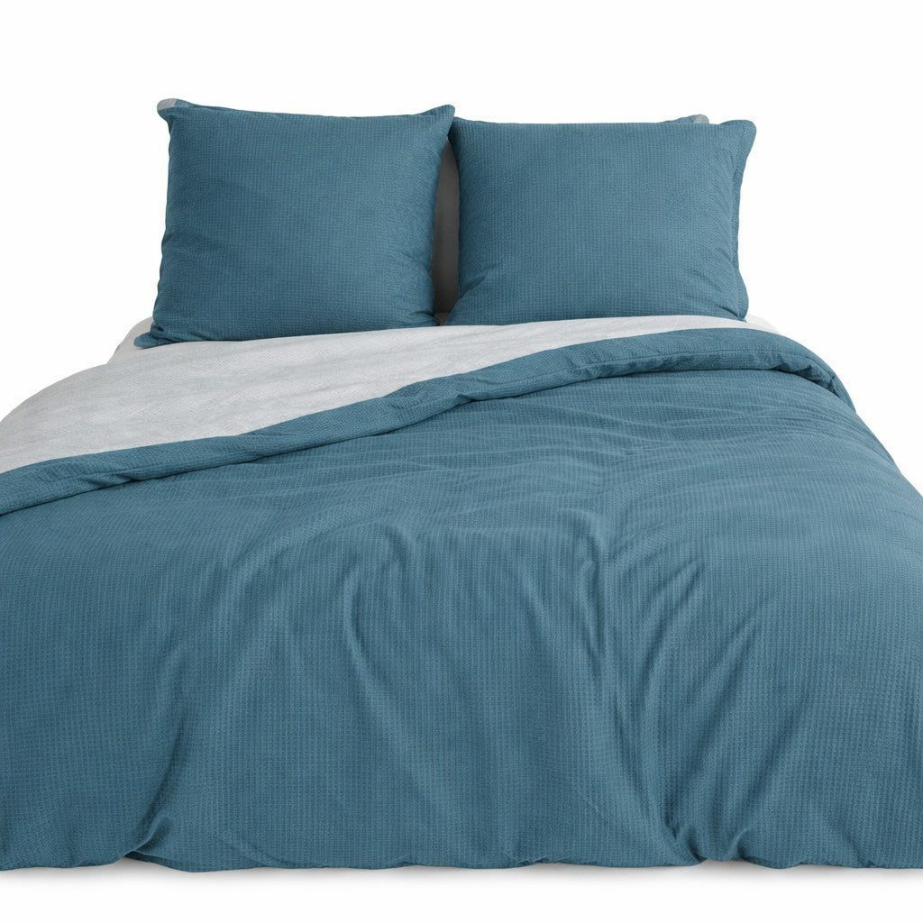Parure de Lit Microfibre Gaufrée & Lavée Bicolore