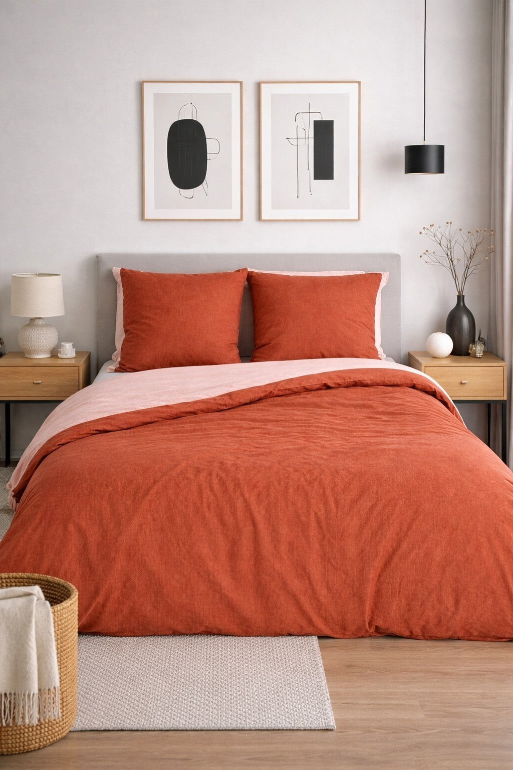 Parure de Lit Microfibre Gaufrée & Lavée Bicolore
