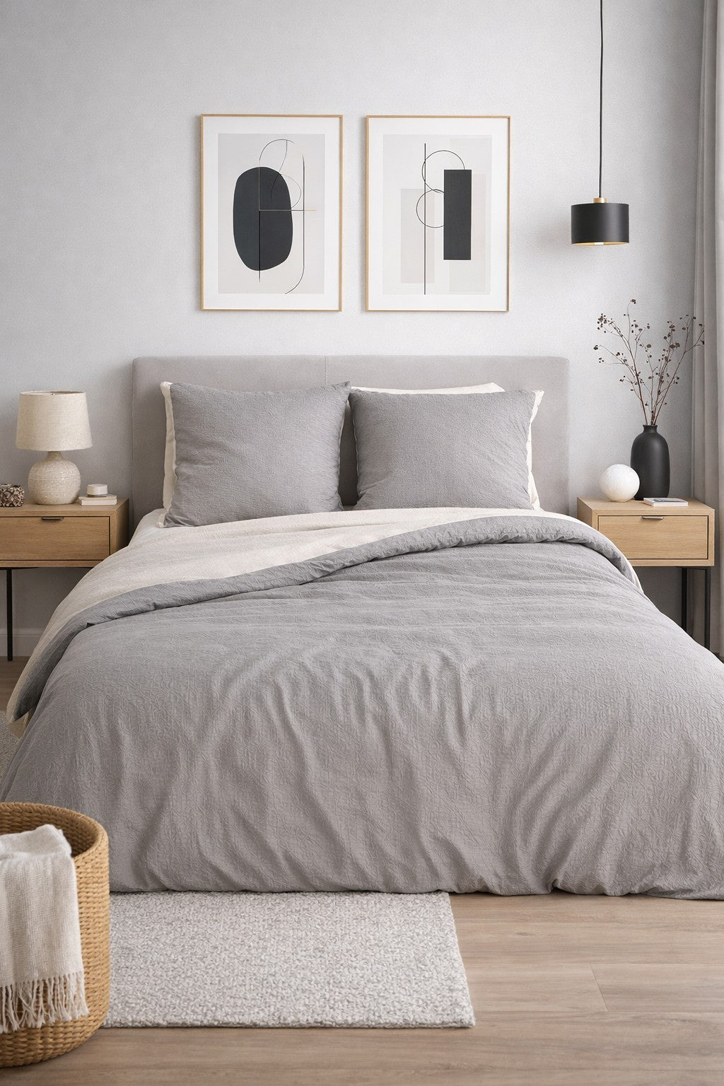 Parure de Lit Microfibre Gaufrée & Lavée Bicolore