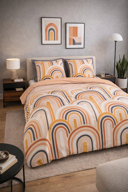 Parure de lit motifs ARCS rétro - 100% coton 57 fils/cm²
