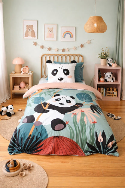 Parure de lit PANDA, Microfibre, Vert, 140x200cm