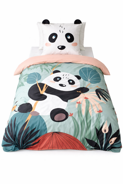 Parure de lit PANDA, Microfibre, Vert, 140x200cm