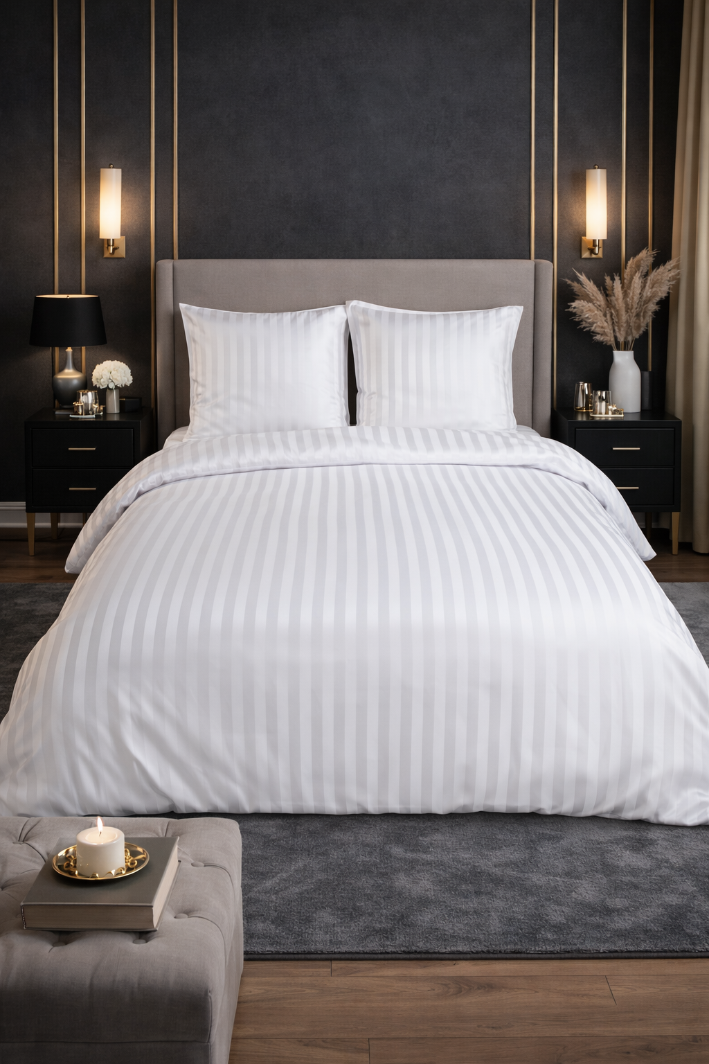 Parure de Lit Satin en Microfibre - Rayures Tissées