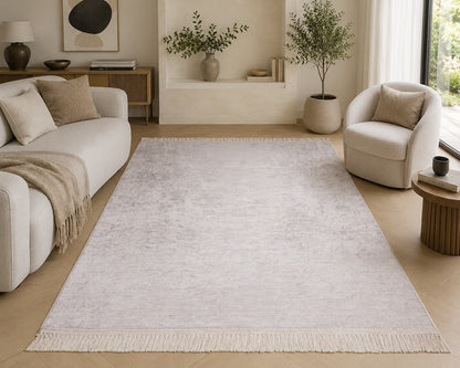 Tapis d'intérieur Uni Beige Clair à Franges