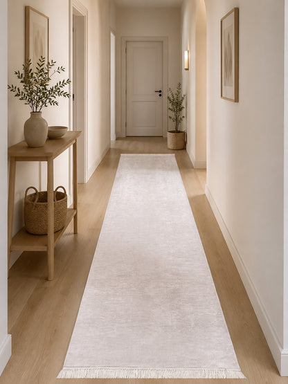Tapis d'intérieur Uni Beige Clair à Franges