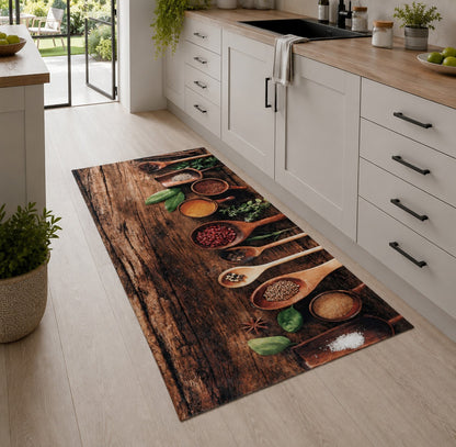 Tapis de Cuisine Antidérapant Epices sur Bois